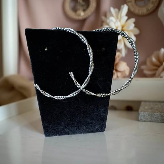 DARK SILVER TWISTED LARGE HOOPS