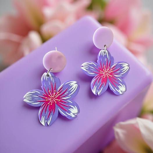 PURPLE ACRYLIC FLOWER EARRINGS