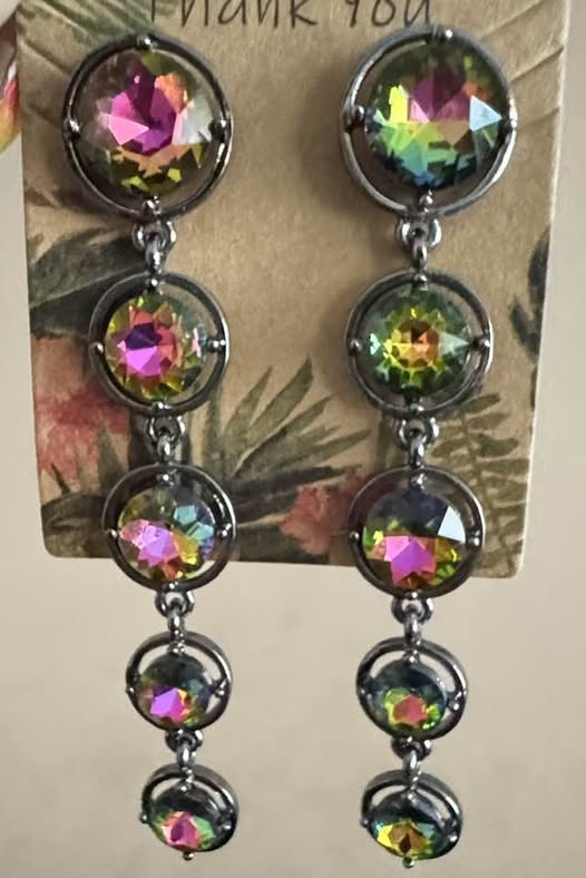 OIL SPILL DANGLING ROUND BLING EARRINGS