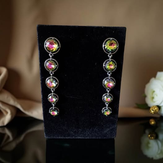 OIL SPILL DANGLING ROUND BLING EARRINGS