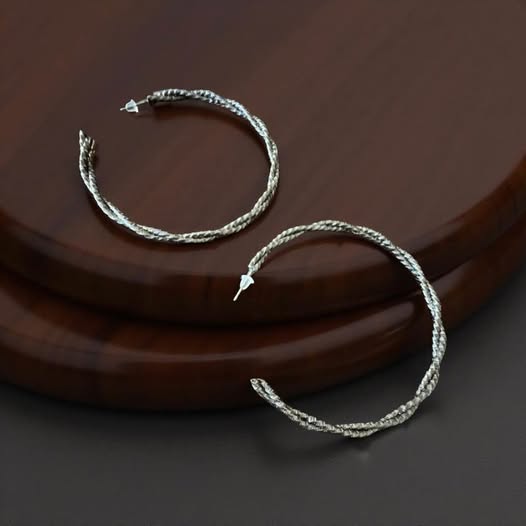 DARK SILVER TWISTED LARGE HOOPS