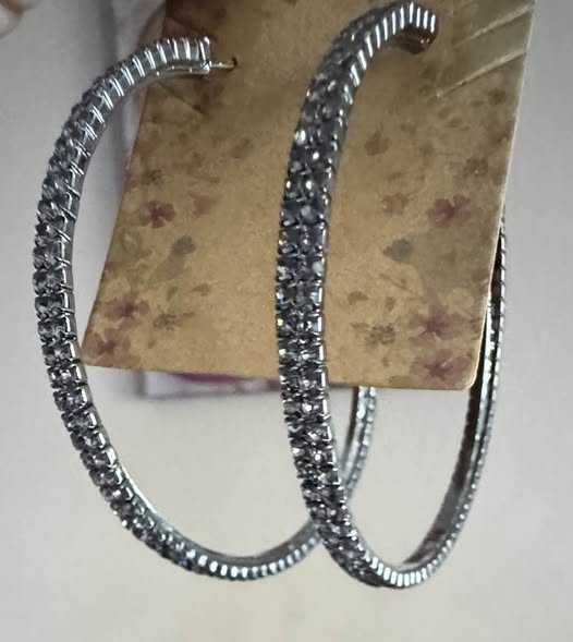 DARK SILVER LARGE BLING HOOPS