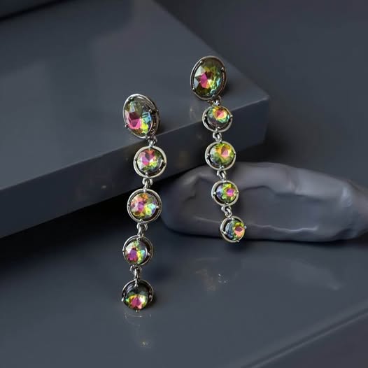 OIL SPILL DANGLING ROUND BLING EARRINGS