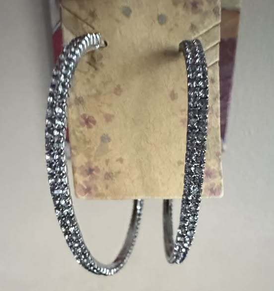 DARK SILVER LARGE BLING HOOPS