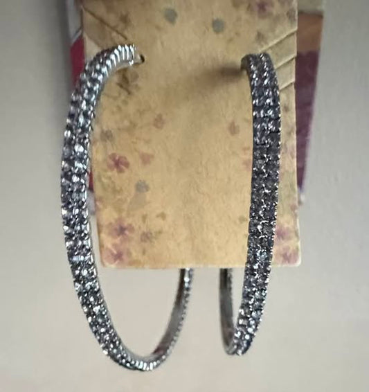 DARK SILVER LARGE BLING HOOPS