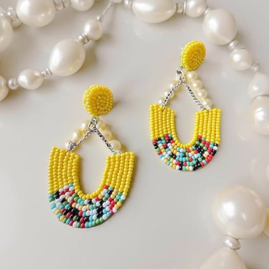 YELLOW/MULTI COLOR SEA BEAD EARRINGS