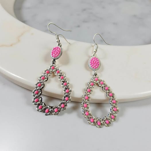 PRETTY PINK STONE EARRINGS