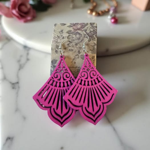 HOT PINK WOOD EARRINGS