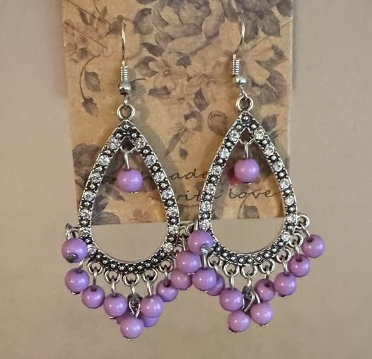 PURPLE BEAD TEAR DROP EARRINGS