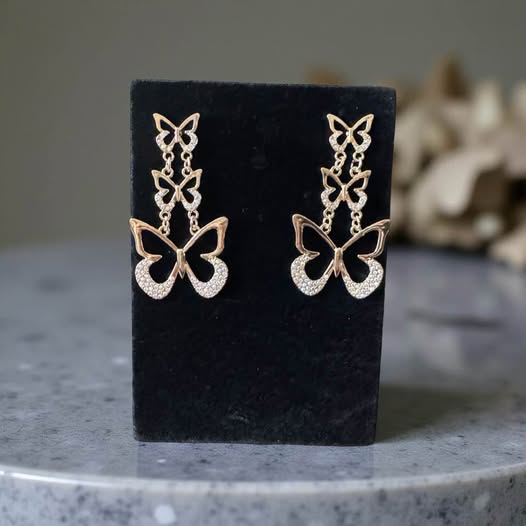 TRIPLE GOLD IRIDESCENT BUTTERFLY EARRINGS