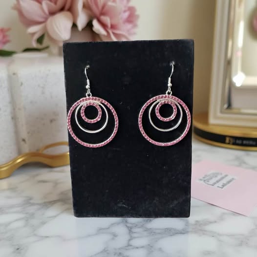 PINK RHINESTONE CIRCLE EARRINGS