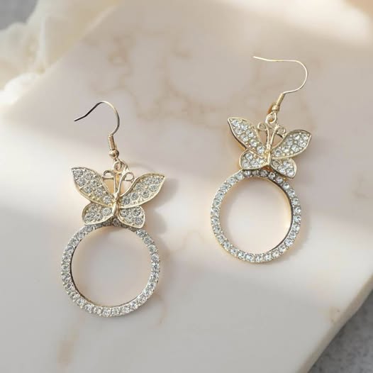 RHINESTONE BUTTERFLY GOLD EARRINGS