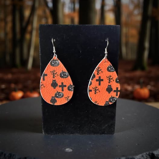 ORANGE HALLOWEEN LEATHER EARRINGS