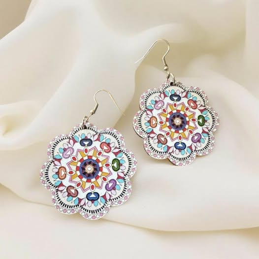 MULTI COLOR FLOWER  WOOD EARRINGS