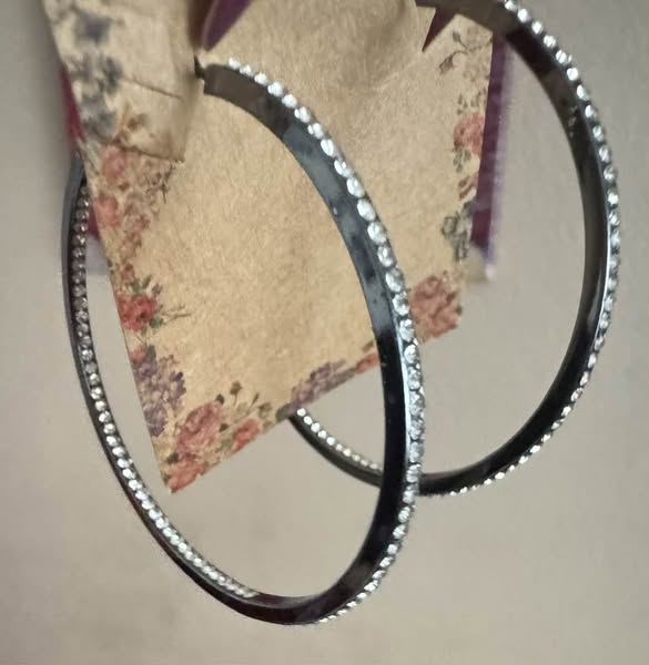 DARK SILVER BLING HOOPS