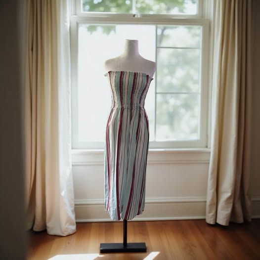 STRAPLESS COLORFUL PINSTRIPE ROMPER SIZE M