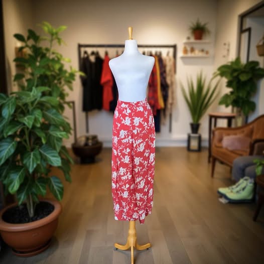 ORANGE FLORAL WIDE LEG PANTS SIZE S