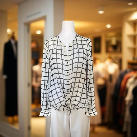 SHEER CHECKERED BLOUSE SIZE M