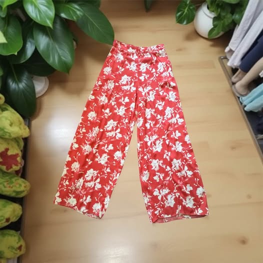 ORANGE FLORAL WIDE LEG PANTS SIZE S