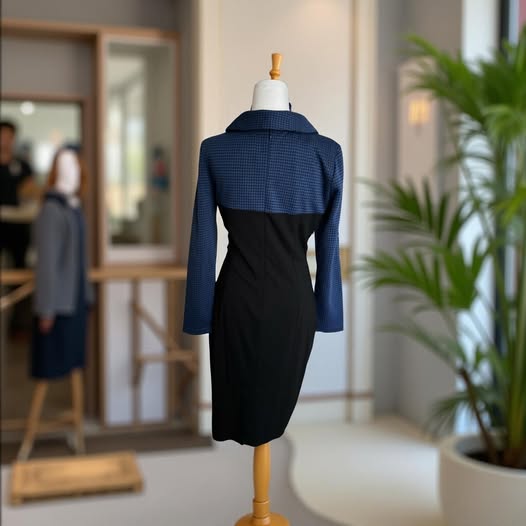 BLACK/BLUE PENCIL DRESS SIZE M