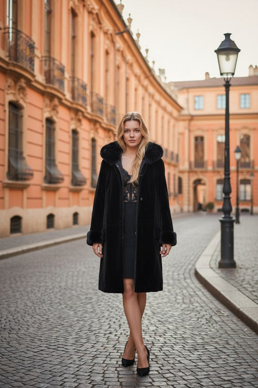 BLACK HOODED WINTER COAT SIZE 14/16