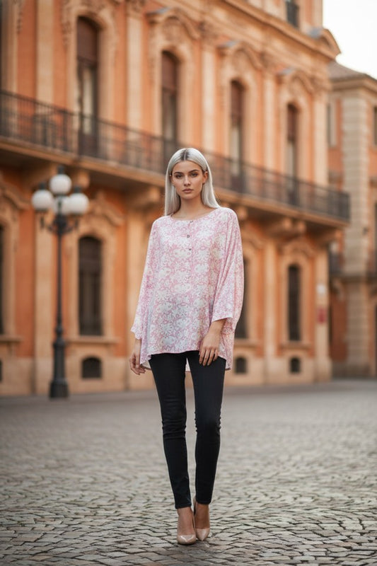BABY PINK/WHITE FLORAL BLOUSE SIZE XL
