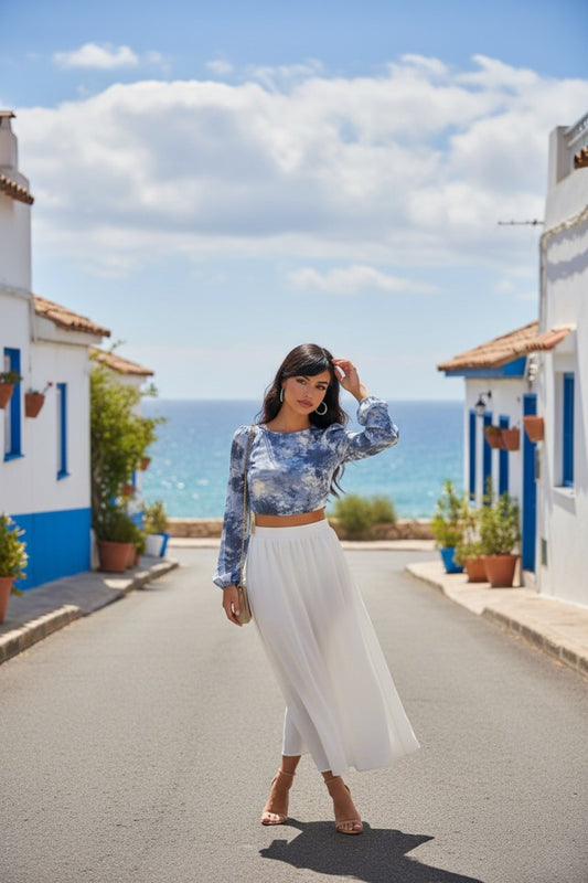 SKY BLUE AND WHITE TIE DYE CROP TOP SIZE S