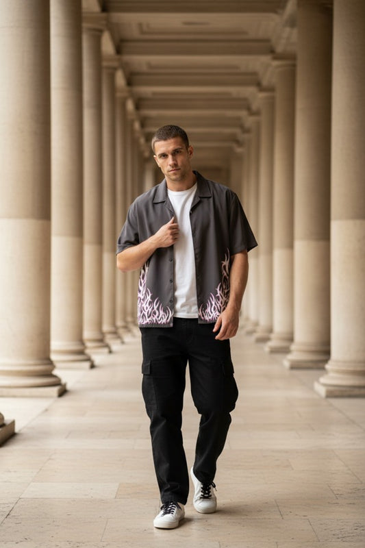 MT2 MENS FLAME BUTTON DOWN SHIRT XXL