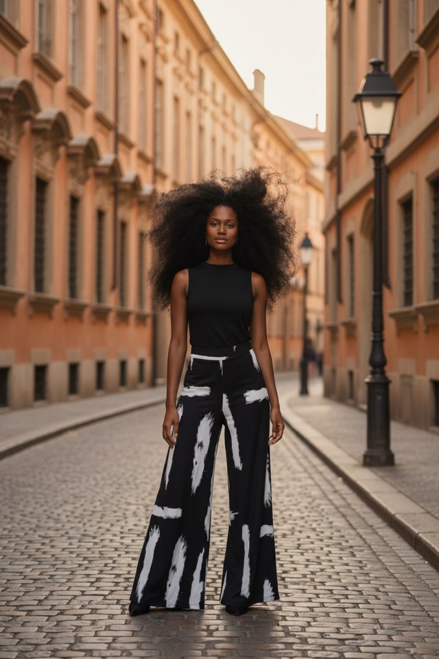 BLACK AND WHITE WIDE LEG PANTS SIZE S