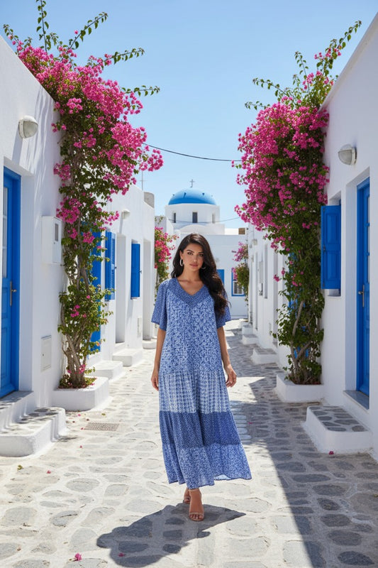 LONG MULTI BLUE DRESS SIZE 22/24 1X