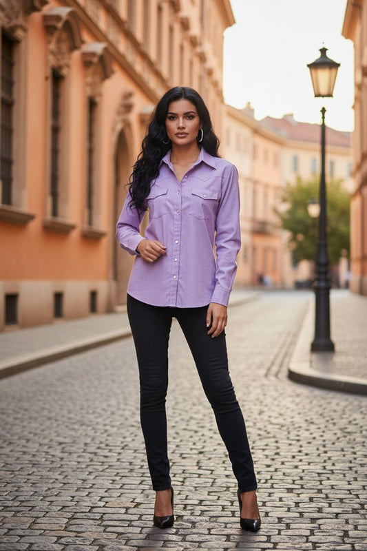 PURPLE BOTTON DOWN WOMENS SHIRT SIZE L