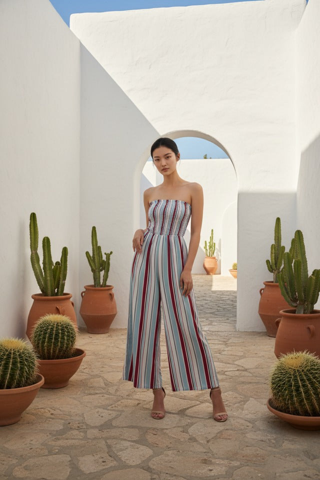 STRAPLESS COLORFUL PINSTRIPE ROMPER SIZE M