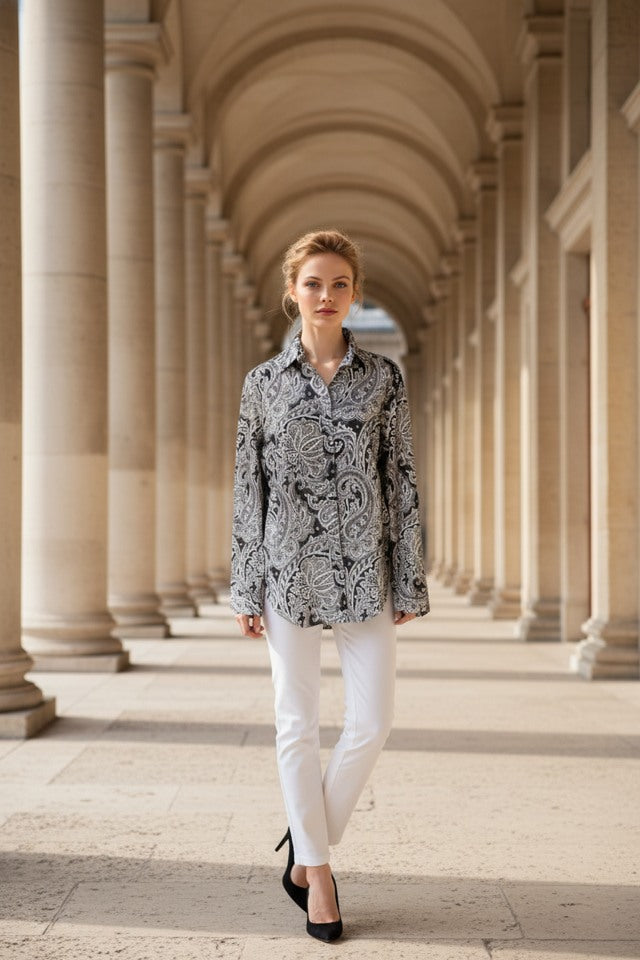 BLACK/WHITE PAISLEY BOTTON DOWN SIZE L