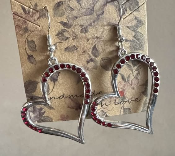RED RHINESTONE HEART EARRINGS