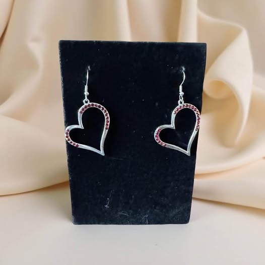 RED RHINESTONE HEART EARRINGS