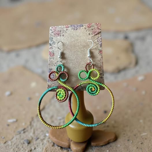 MULTI COLOR STRING WRAPPED EARRINGS