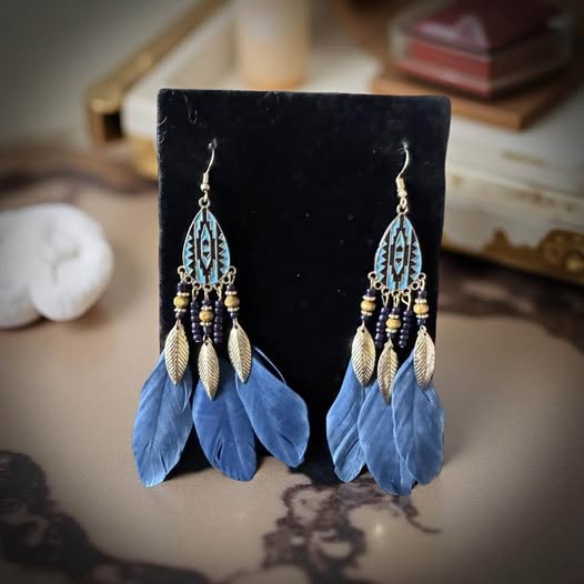 BLUE FEATHER EARRINGS