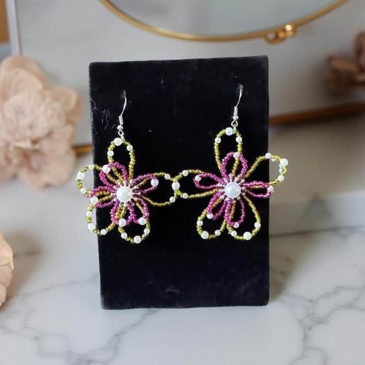 MULTI COLOR WITH PEARL FLOWER EARRINGS