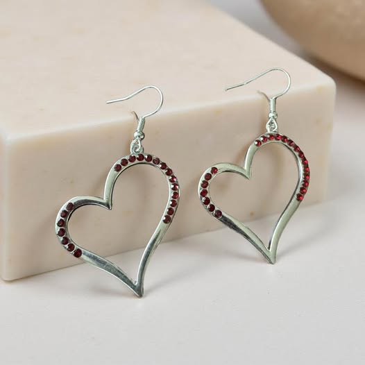 RED RHINESTONE HEART EARRINGS
