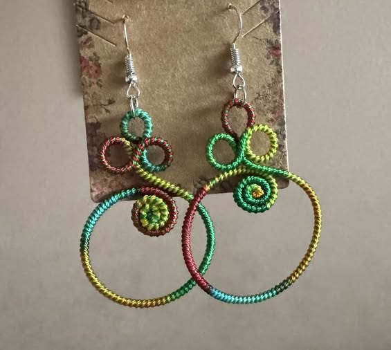 MULTI COLOR STRING WRAPPED EARRINGS