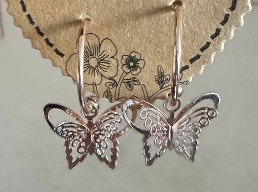 ROSE GOLD 3D MINI BUTTERFLY HOOPS