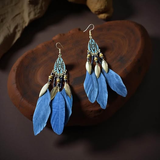 BLUE FEATHER EARRINGS