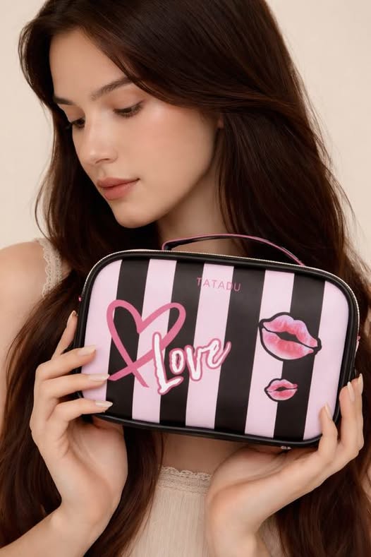 Stripe Black & Pink Make up Bag - Beauty&Beyond