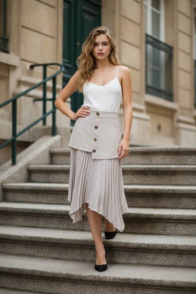 ASYMMETRICAL PLEADED SKIRT SIZE S