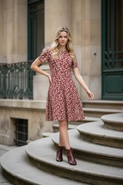 FLORAL RUST DRESS SIZE L - Beauty&Beyond