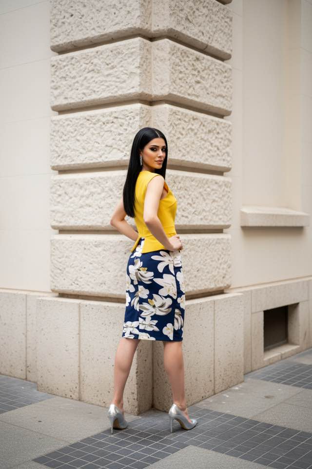 HOMEYEE YELLOW/BLUE PENCIL DRESS SIZE M - Beauty&Beyond
