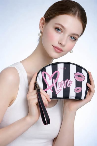 Black Stripe Love Make up Bag - Beauty&Beyond