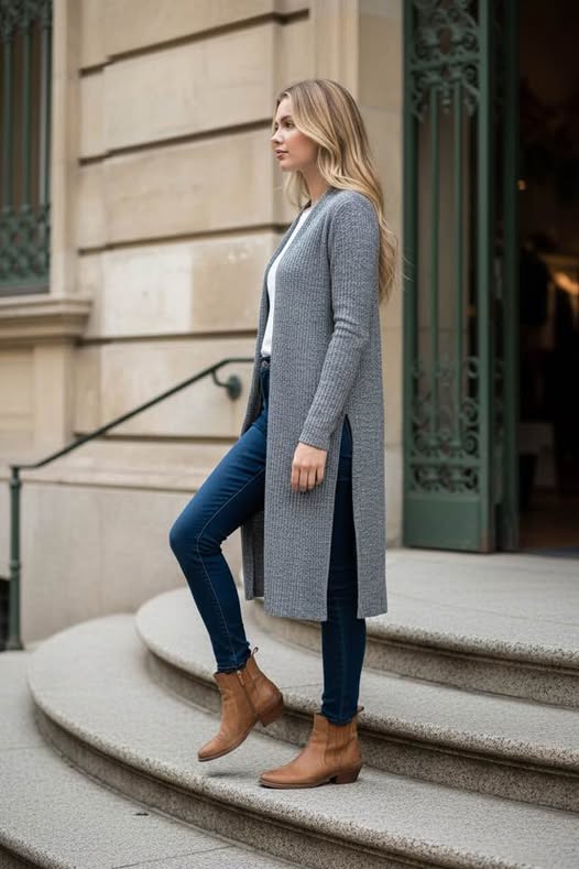 MULTI GREY LONG SWEATER SIZE M - Beauty&Beyond