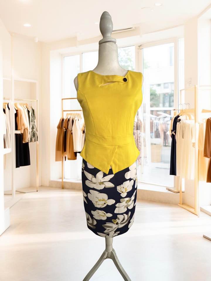HOMEYEE YELLOW/BLUE PENCIL DRESS SIZE M - Beauty&Beyond