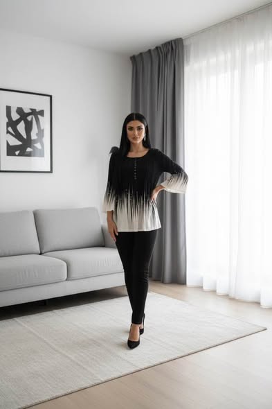 BLACK/WHITE OMBRE BLOUSE SIZE M - Beauty&Beyond